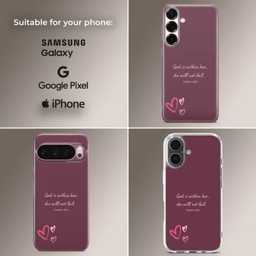 Phone case featuring Psalm 46:5 with heart accents, Bible Verses design — Collage