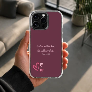 Phone case featuring Psalm 46:5 with heart accents, Bible Verses design — Lifestyle
