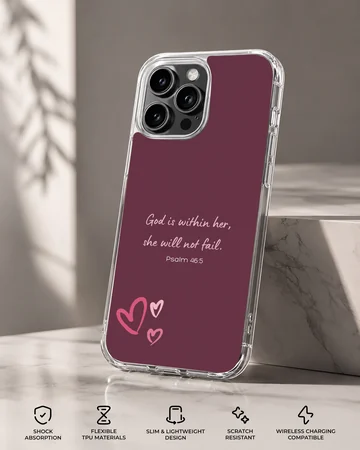 Phone case featuring Psalm 46:5 with heart accents, Bible Verses design — Specs