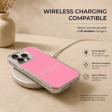 Pink phone case with Bible verse 'Worry About Nothing' — Charging