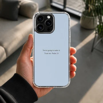 Bible Verses phone case featuring Psalm 23 quote on a light blue background. — Lifestyle