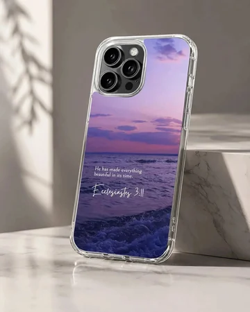Serene ocean with Bible verse printed on phone case