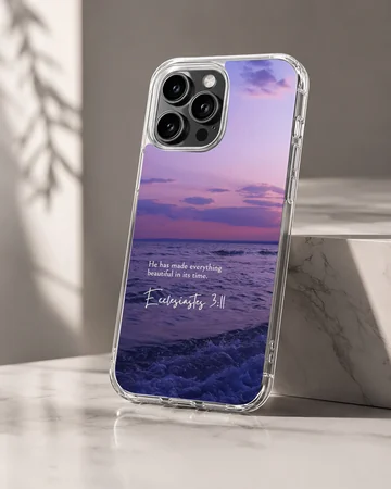 Serene ocean with Bible verse printed on phone case — Hero