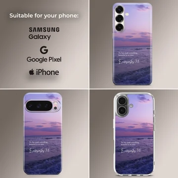 Serene ocean with Bible verse printed on phone case — Collage