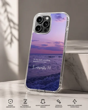 Serene ocean with Bible verse printed on phone case — Specs