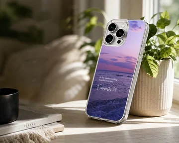 Serene ocean with Bible verse printed on phone case — Lifestyle