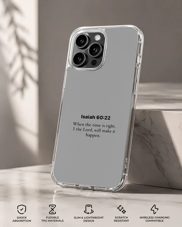 Phone case with Isaiah 60:22 Bible verse in minimal typography. — Specs