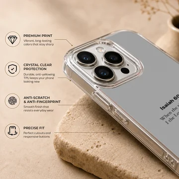 Phone case with Isaiah 60:22 Bible verse in minimal typography. — Info