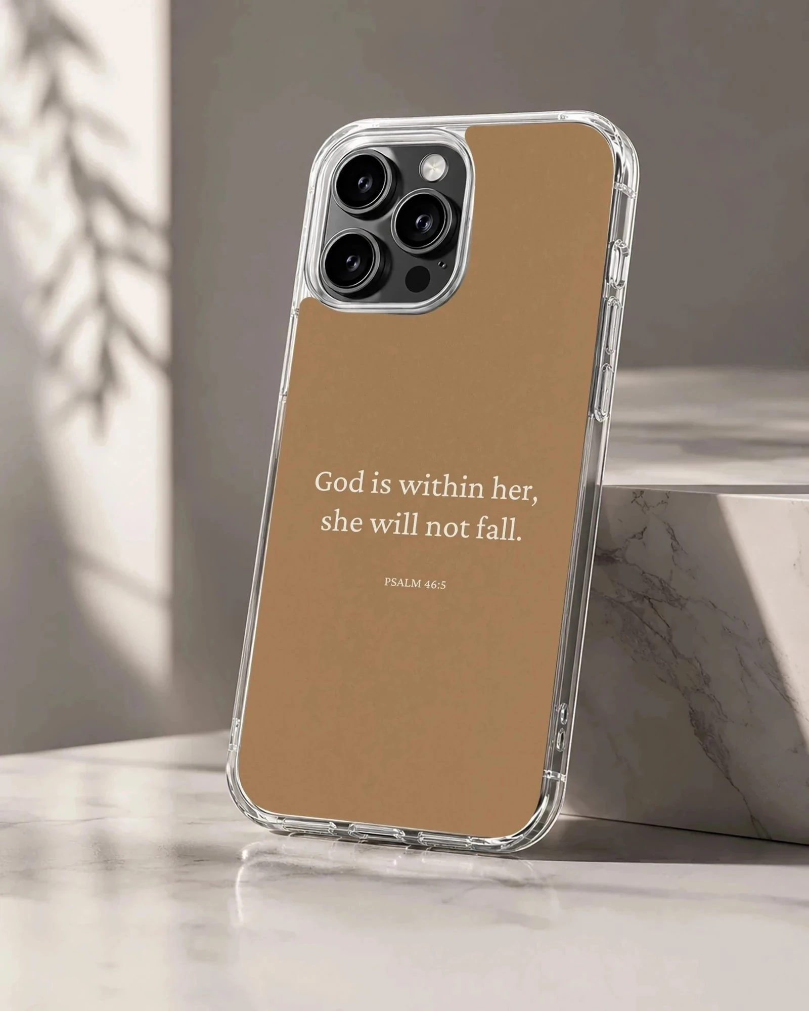Bible Verses phone case featuring Psalm 46:5 in minimalist typography.