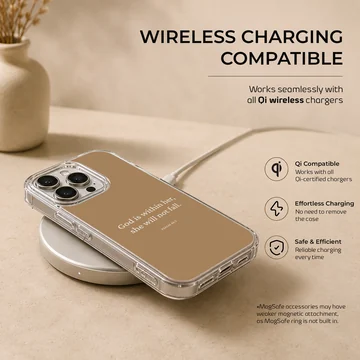 Bible Verses phone case featuring Psalm 46:5 in minimalist typography. — Charging