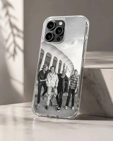 Black and white image of Big Time Rush band members on a phone case