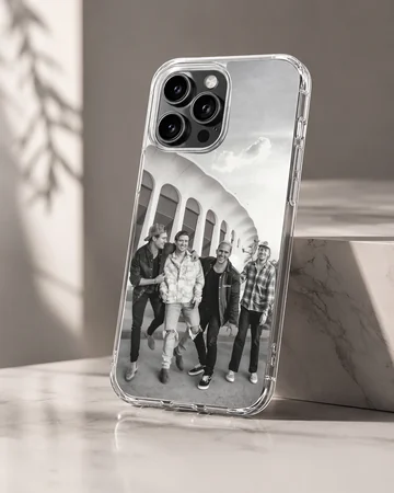 Black and white image of Big Time Rush band members on a phone case — Hero