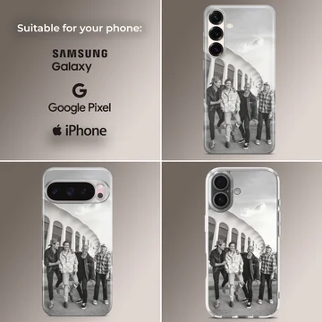 Black and white image of Big Time Rush band members on a phone case — Collage