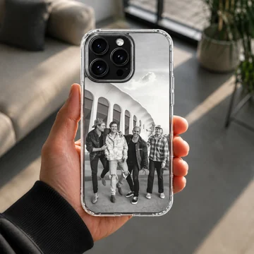 Black and white image of Big Time Rush band members on a phone case — Lifestyle