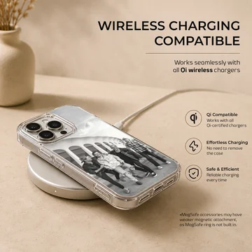 Black and white image of Big Time Rush band members on a phone case — Charging