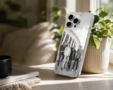 Black and white image of Big Time Rush band members on a phone case — Lifestyle