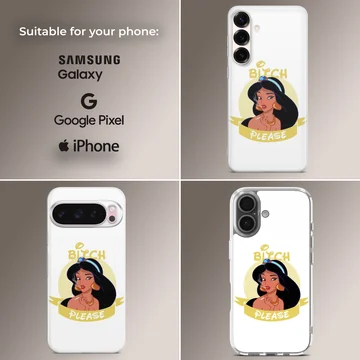 Cartoon design with 'Bitch Please' text on phone case — Collage