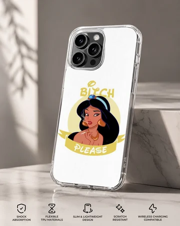 Cartoon design with 'Bitch Please' text on phone case — Specs