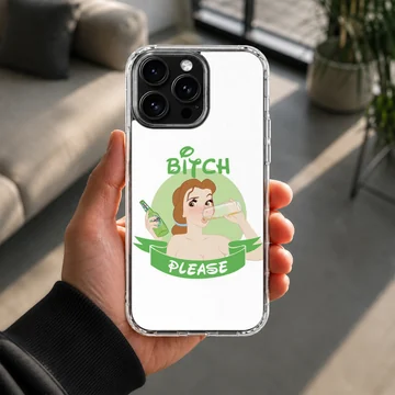 Cartoon woman with drink and 'Bitch Please' text on phone case — Lifestyle