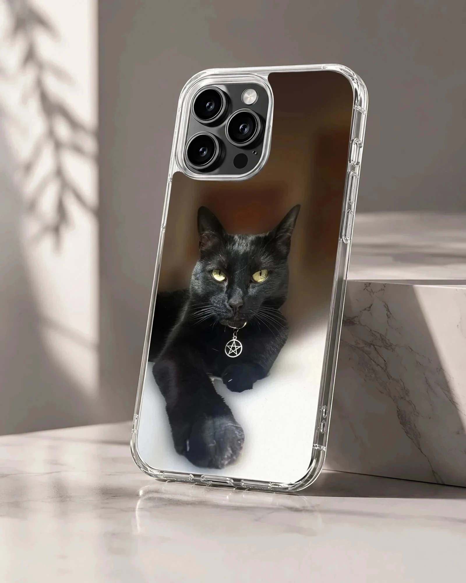 Photographic black cat with pentacle charm phone case