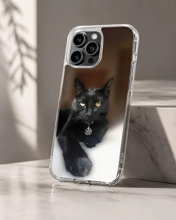 Photographic black cat with pentacle charm phone case — Hero