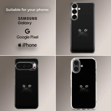 Phone case featuring a black cat with mysterious eyes — Collage