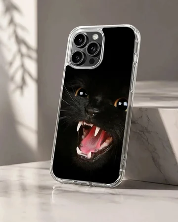 Playful black cat with open mouth on phone case