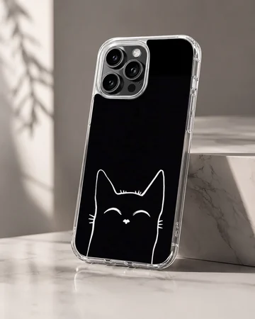 Minimalist black cat design on a phone case — Hero