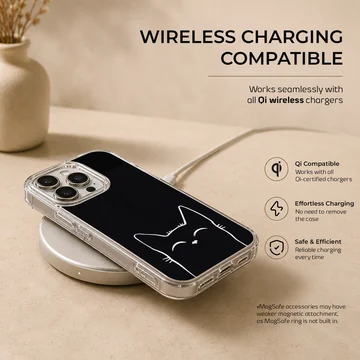 Minimalist black cat design on a phone case — Charging