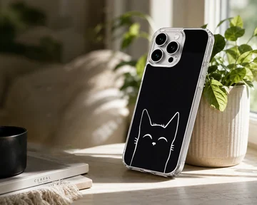 Minimalist black cat design on a phone case — Lifestyle
