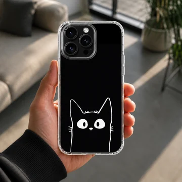 Playful black cat in minimalist design on phone case — Lifestyle