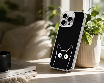 Playful black cat in minimalist design on phone case — Lifestyle