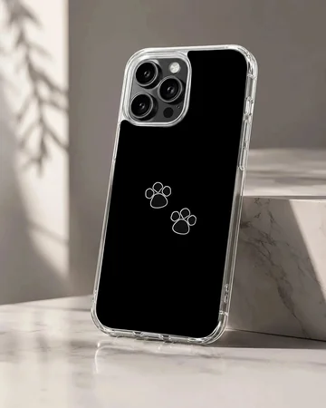 Minimalist black phone case with white cat paw prints design phone case
