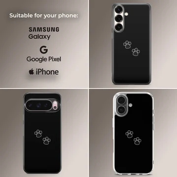 Minimalist black phone case with white cat paw prints design phone case — Collage