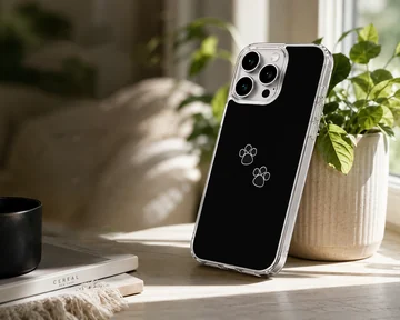 Minimalist black phone case with white cat paw prints design phone case — Lifestyle