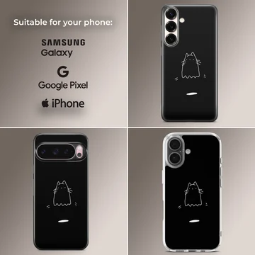 Minimalist black cat design on phone case — Collage