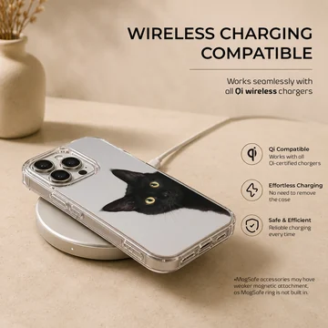 Photographic artwork of a playful black cat on a phone case — Charging