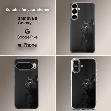 Black Cat phone case with serene feline design — Collage