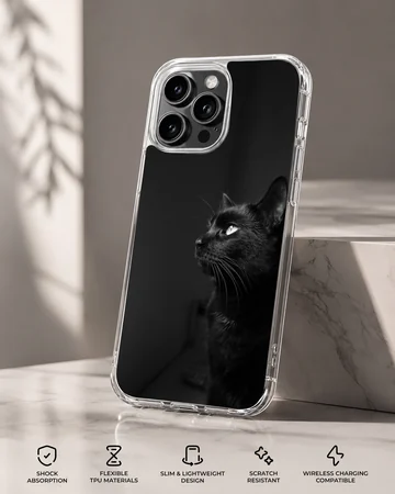 Black Cat phone case with serene feline design — Specs