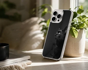 Black Cat phone case with serene feline design — Lifestyle