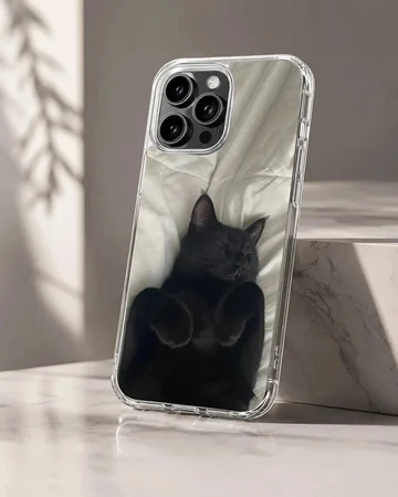 Black cat lounging on soft fabric design phone case