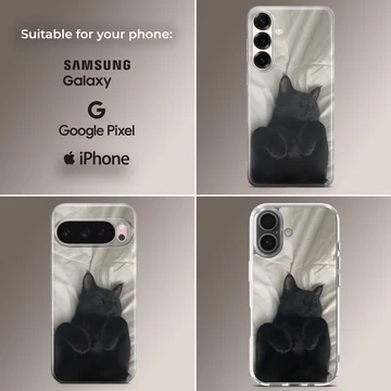 Black cat lounging on soft fabric design phone case — Collage