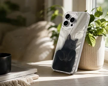 Black cat lounging on soft fabric design phone case — Lifestyle