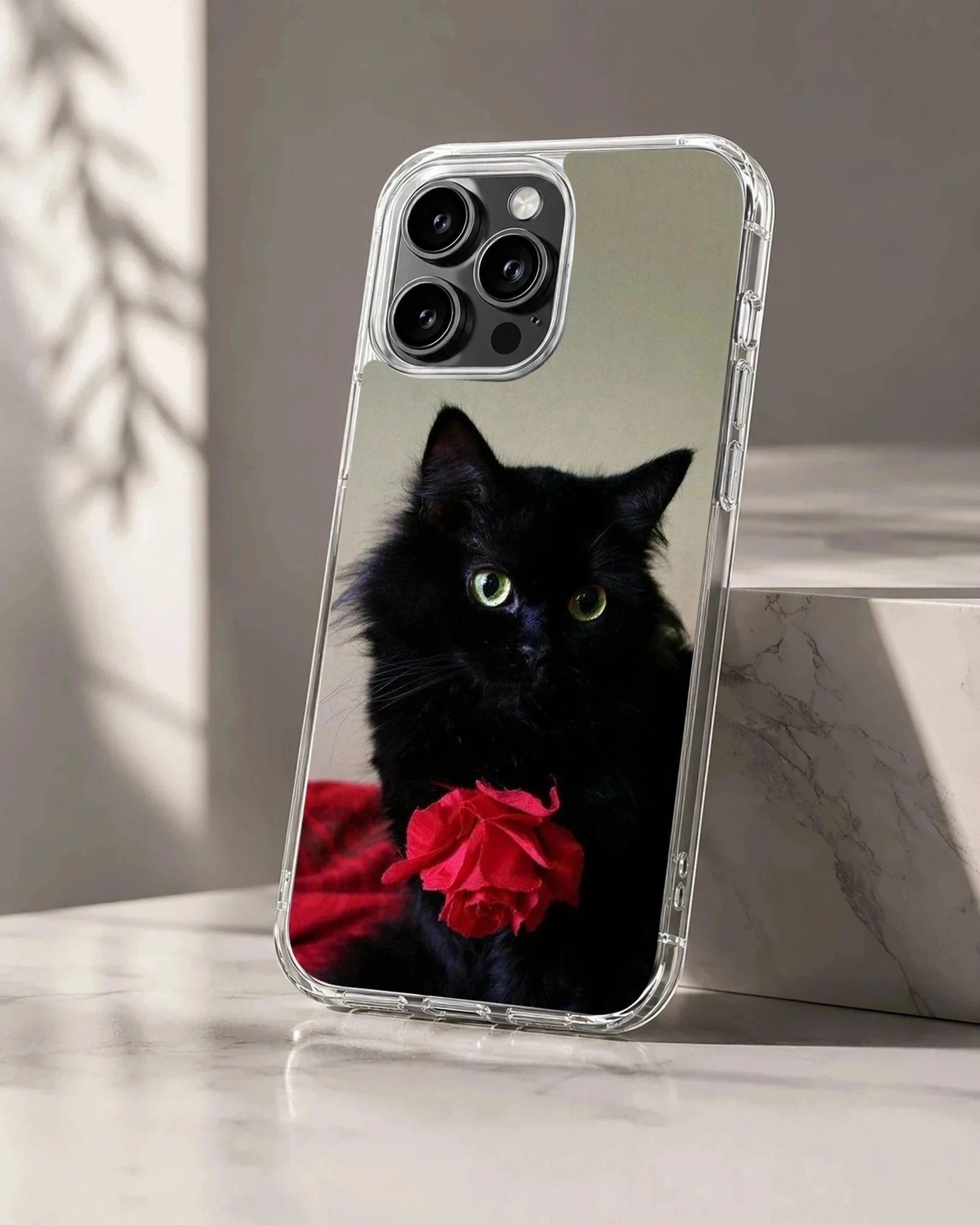 Black cat with a red rose phone case