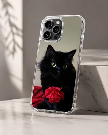Black cat with a red rose phone case — Hero