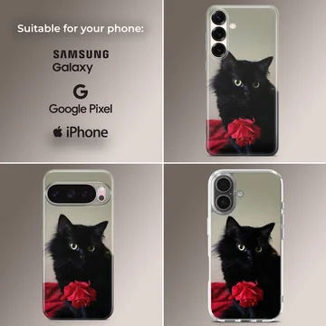 Black cat with a red rose phone case — Collage
