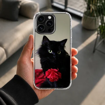 Black cat with a red rose phone case — Lifestyle