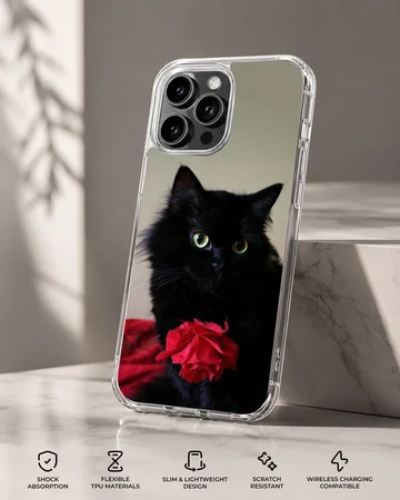 Black cat with a red rose phone case — Specs
