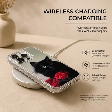 Black cat with a red rose phone case — Charging