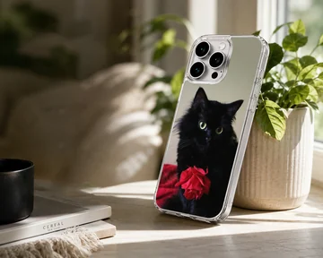 Black cat with a red rose phone case — Lifestyle